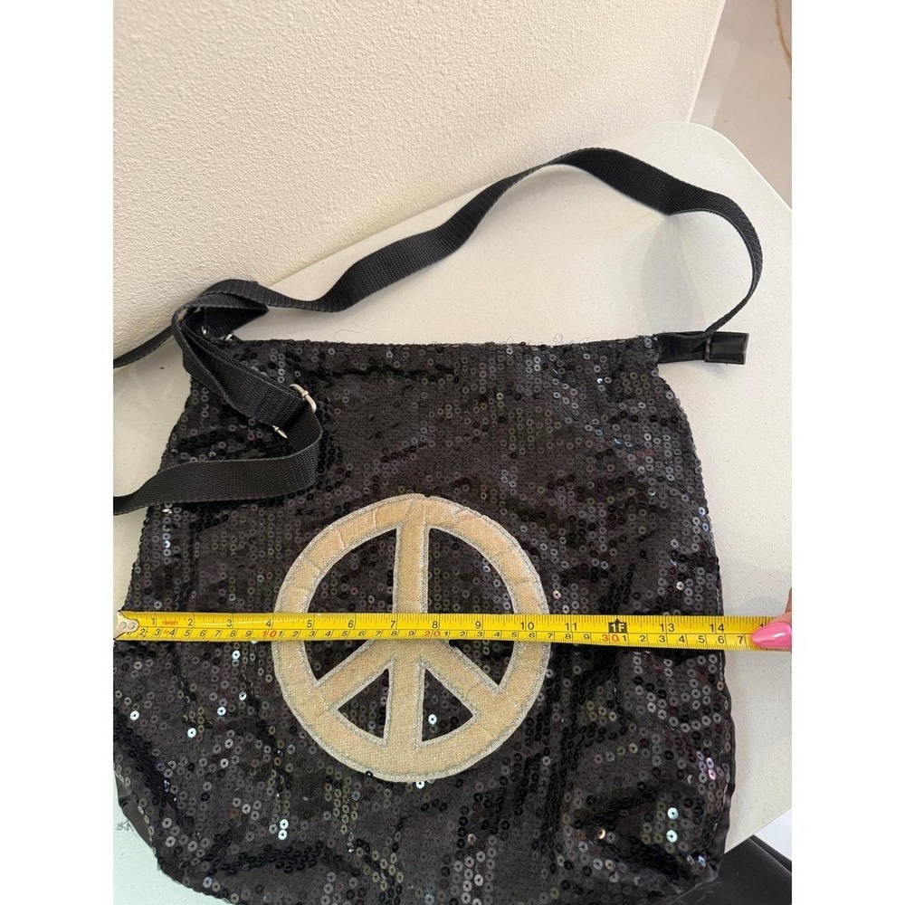 deb & dave LA NY Black Sequin Peace Sign Crossbody Bag Y2K Adjustable Strap - Picture 4 of 6